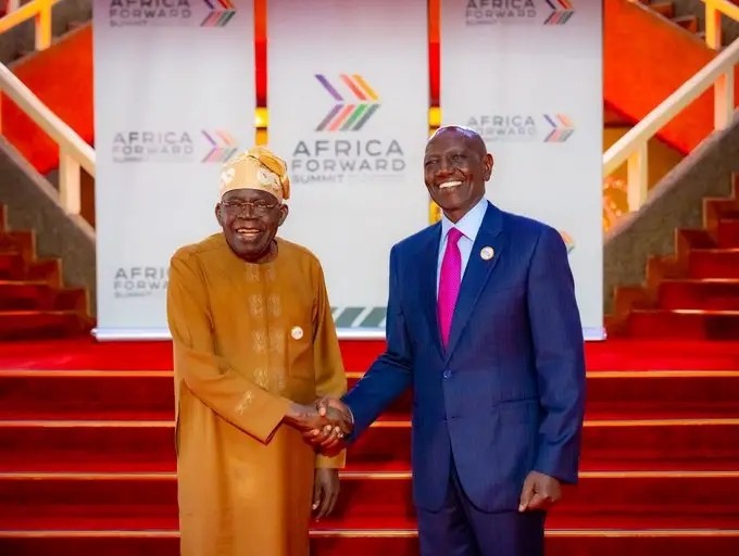 President Tinubu Arrives In Kenya For African Forward Summit, Warmly Greets Ruto