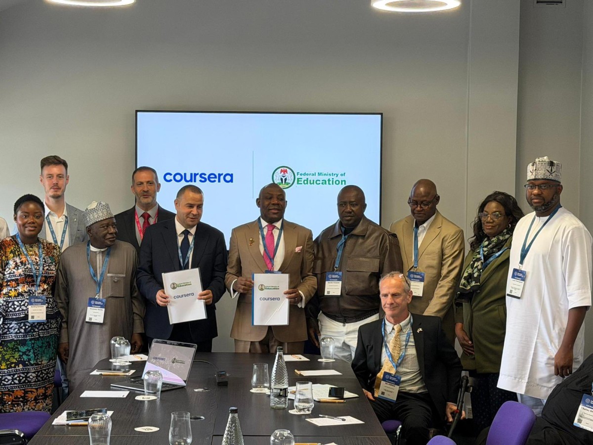 Minister of Education, Tunji Alausa, with the Digital Training Academy (DTA) agreement with Coursera in London