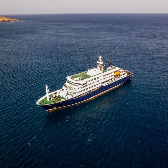 The cruise ship MV Hondius stationed off the port of Praia, Cape Verde, on Sunday. (Photo: AFP/Getty Images)