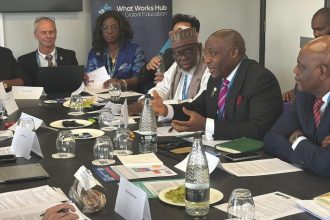Minister of Education, Tunji Alausa, speaking to stakeholders at the Education World Forum in London
