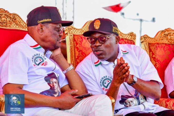 L-R: FCT Minister, Nyesom Wike and Rivers State Governor, Siminalayi Fubara
