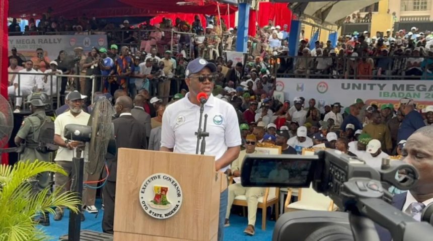 Oyo State Governor, Seyi Makinde, at his 2027 presidential declaration in Ibadan