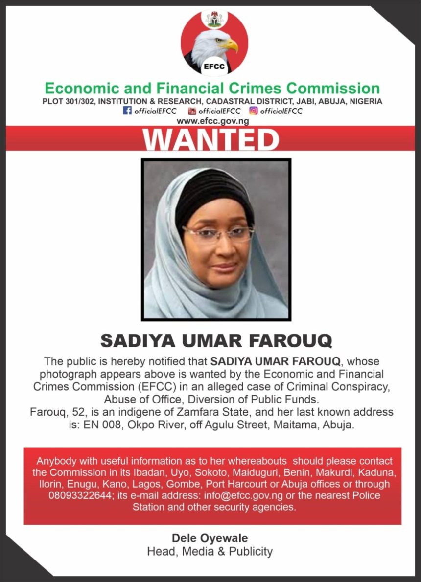 EFCC Declares Ex-Minister Sadiya Farouq Wanted