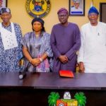 Lagos APC Deputy Governorship Candidate, Princess Damilola Sonayon-James (3rd from left) with top party leaders in the state, including Governor Babajide Sanwo-Olu and Lagos GAC Leader, Tajudeen Olusi, at the government house in Alausa on Monday, June 8, 2026