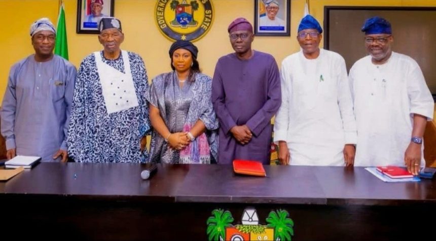 Lagos APC Deputy Governorship Candidate, Princess Damilola Sonayon-James (3rd from left) with top party leaders in the state, including Governor Babajide Sanwo-Olu and Lagos GAC Leader, Tajudeen Olusi, at the government house in Alausa on Monday, June 8, 2026