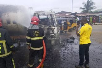 Speeding Gas Tanker Catches Fire After Hitting Bump in Lagos