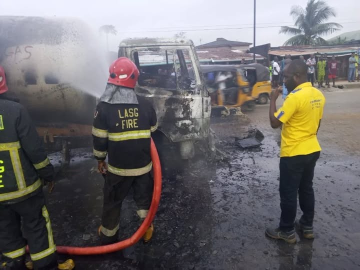 Speeding Gas Tanker Catches Fire After Hitting Bump in Lagos