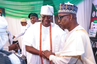 Alara of Ilara, HRM Oba Olufolarin Ogunsanwo and Speaker of the House of Representatives, Rt. Hon. Tajudeen Abbas, at the NASS Open Week in Abuja
