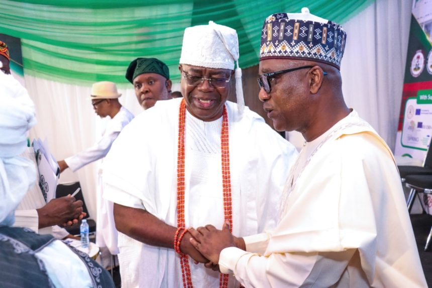 Alara of Ilara, HRM Oba Olufolarin Ogunsanwo and Speaker of the House of Representatives, Rt. Hon. Tajudeen Abbas, at the NASS Open Week in Abuja