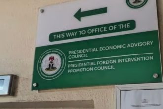 A sign at the Federal Secretariat pointing to the Office of PFIPC, the alleged fake agency