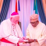 President Bola Tinubu exchanges a handshake with Pope Leo XIV...Photo Credit: Guardian Nigeria