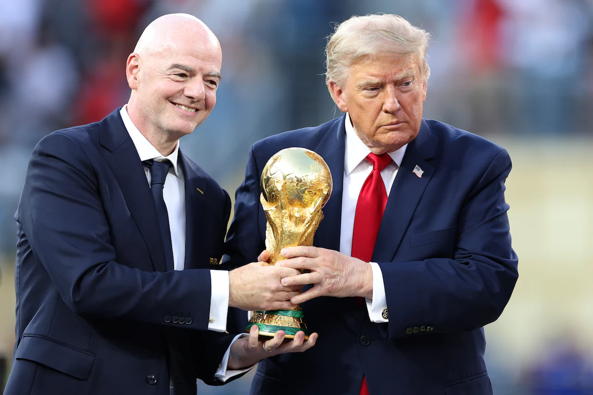 FIFA President, Gianni Infantino and US President Donald Trump with the World Cup trophy