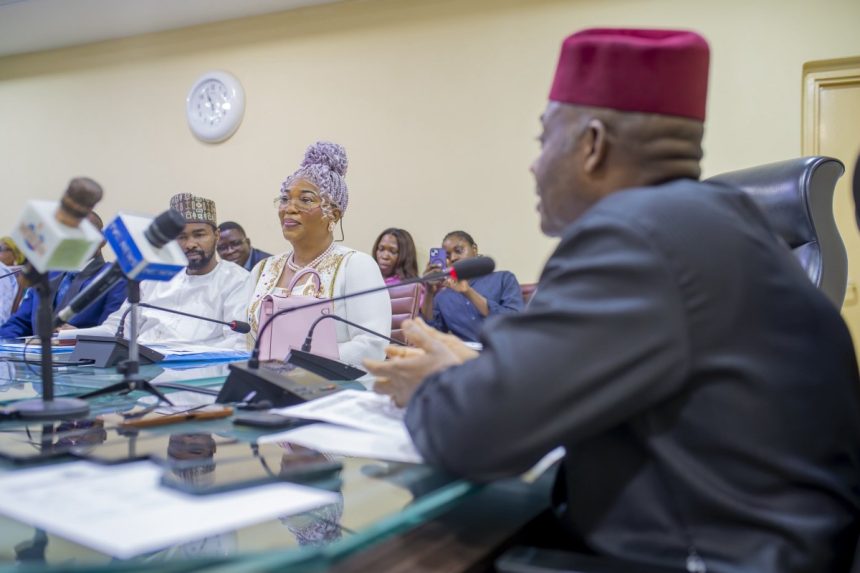 Minister of Education, Dr Tunji Alausa (Right), Chairman of the National Committee for the Advancement of Occupational Therapy, Audiology, and Speech Therapy Education (NCAOTASTE), Dr Victoria Amu (Left), and others at the committee's inauguration in March