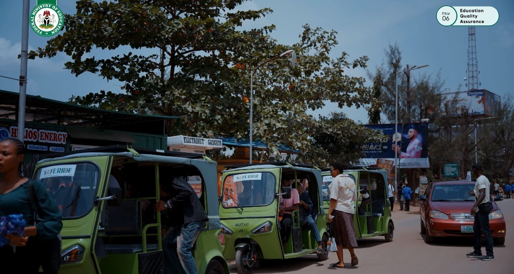 Some of the electric tricycles on a university campus